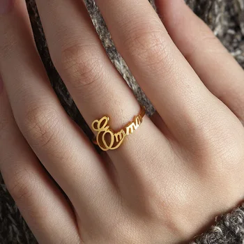 Именные кольца на заказ для женщин Ювелирные изделия из нержавеющей стали Персонализированные открытые Регулируемые кольца золотого цвета Подарок на годовщину свадьбы
