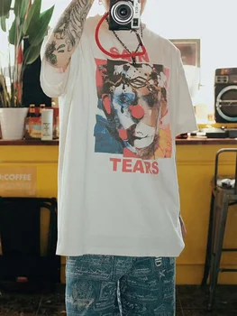 Качественная футболка с принтом уличного клоуна, мужская одежда в стиле хип-хоп в стиле ретро и женская одежда с короткими рукавами