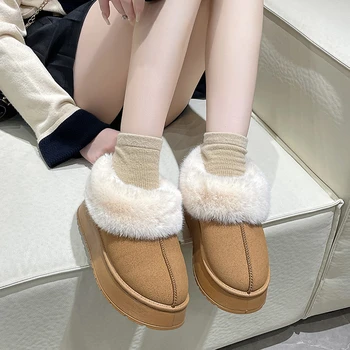 Классические женские Теплые Короткие ботинки 2023, Зимние Дизайнерские Утолщенные Противоскользящие Зимние ботинки, Женская обувь на платформе в Готическом стиле, Женские ботинки