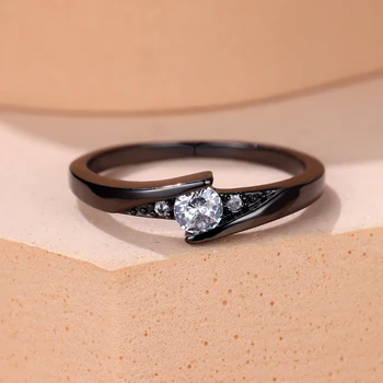 Классические круглые Тонкие кольца с белым цирконием для женщин Черного, золотого, серебряного цвета, минималистичные обручальные кольца для новобрачных, повседневные украшения для пальцев CZ