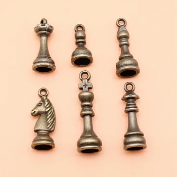 коллекция международных шахматных амулетов цвета античной бронзы из 6 предметов для изготовления ювелирных изделий своими руками, 6 стилей, по 1 в каждом
