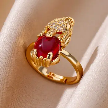 Кольца с кристаллами и красным цирконием для женщин, модные кольца из нержавеющей стали золотого цвета, Свадебные подарки для помолвки, роскошные ювелирные изделия