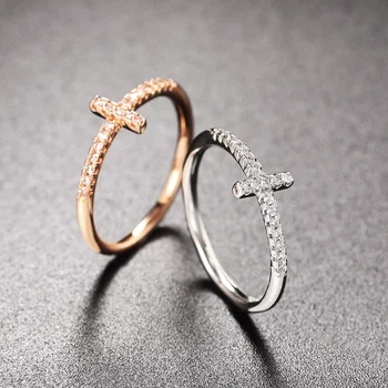 Кольцо с крестом для женщин, Корейские модные кольца с микро-инкрустацией цирконом, аксессуары для пальцев из розового золота с кристаллами, ювелирные изделия