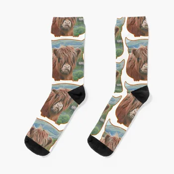 Компрессионные носки Highland cow calf, мужские забавные носки в стиле хип-хоп