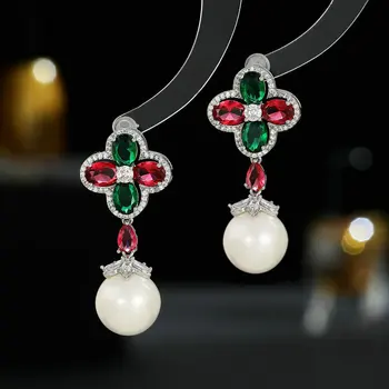 Красивые серьги с кубическим цирконием для свадьбы, украшения с жемчугом для выпускного вечера для женщин LYR02525