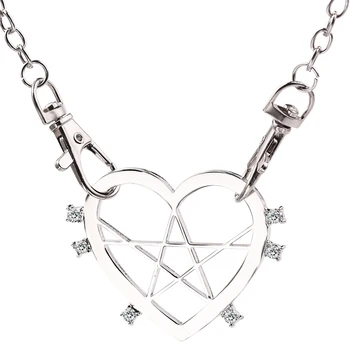 Лариат в виде сердца, Готическое ожерелье с пентаграммой, подвеска с принтом, Панковское ожерелье с пятиконечной звездой в форме сердца.