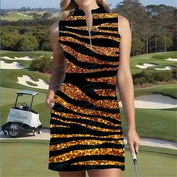 Летнее женское спортивное платье для гольфа без рукавов, модное платье для фитнеса, комплект для спортивного досуга, дышащее быстросохнущее платье с принтом