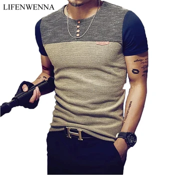 Летняя модная мужская футболка, повседневная футболка в стиле пэчворк с коротким рукавом, трендовая мужская одежда, повседневные облегающие футболки в стиле хип-хоп 5XL
