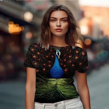 Летняя новая женская футболка с 3D принтом Павлина, женская футболка, повседневная красивая женская футболка, трендовая модная уличная женская футболка