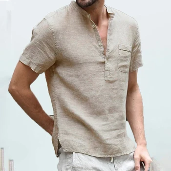 Летняя новая мужская футболка с короткими рукавами из хлопка и льна, повседневная мужская футболка, мужская дышащая рубашка S-3XL
