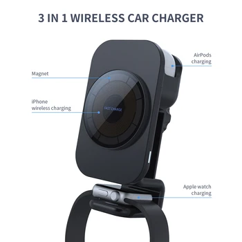 Магнитный держатель для телефона 3 в 1, автомобильная беспроводная зарядка для iPhone Airpods Apple Watch С гибким длинным рычагом, обеспечивающим отвод воздуха