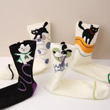 Милые хлопчатобумажные носки с животными, женские сладкие длинные носки, женские забавные носки с 3D кошками и собаками, уличная одежда Calcetines mujer Medias