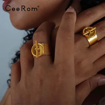 Минималистичные Открытые кольца CeeRom Для женщин, кольца из нержавеющей стали 18-каратного золота, Подарок на День Рождения, Модные Украшения