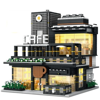 Модельное здание кафе-магазина на углу MOC 86007, Вид на улицу, Модульные блоки, Набор кирпичей, игрушки 