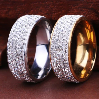 Модное кольцо с кристаллами из нержавеющей стали в 5 рядов, Золотого, серебряного цвета, ювелирные изделия, Обручальное кольцо для женщин, мужчин