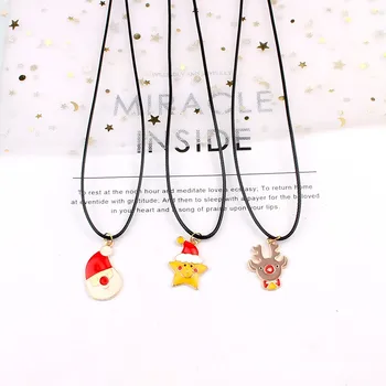 Модное Рождественское ожерелье с подвеской в виде звезды, дерева, Оленя, Санта-Клауса, для женщин, пара, колье с веревочной цепочкой, Рождественские украшения, подарки на Новый год
