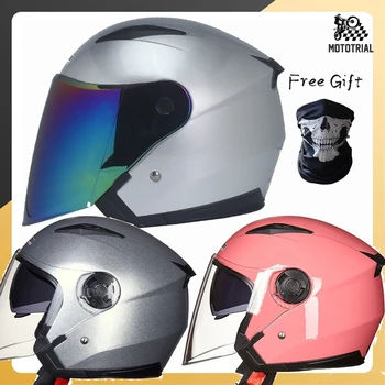 Мотоциклетные шлемы с открытым лицом 3/4 Half face capacete para motocicleta cascos para racing Jiekai, винтажные мотоциклетные шлемы с двойным объективом