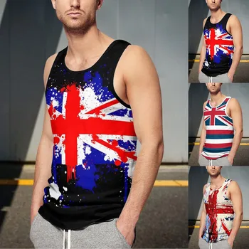 Мужская летняя футболка с цифровой 3D-печатью под Британским флагом, жилет без рукавов, блузка, мужские футболки