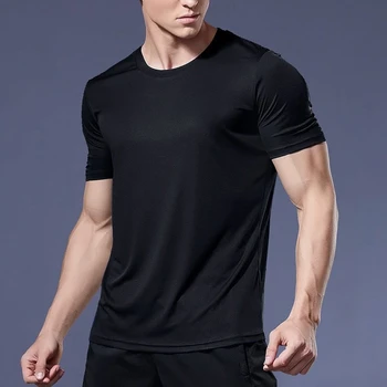 Мужская футболка с коротким рукавом, быстросохнущая, однотонная, простой стиль, O-образный вырез, большие размеры, легкая для тренировок в тренажерном зале.
