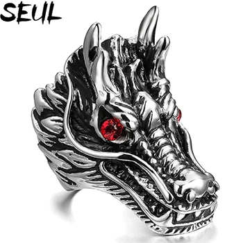 Мужские кольца из нержавеющей стали Seul в китайском стиле, панк-рок с драконом, для байкера, парня, Ювелирные изделия, Креативный подарок
