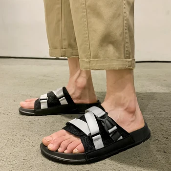 Мужские тапочки-слипоны на платформе 2023, новая летняя уличная пляжная обувь, модные мужские шлепанцы с открытым носком, повседневные спортивные сандалии