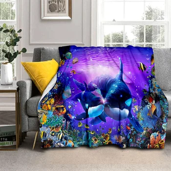 Мультяшное одеяло с 3D изображением подводного мира на морском дне, мягкое покрывало для дома, кровати в спальне, дивана, покрывала для пикника, путешествий, офиса, одеяла для детей