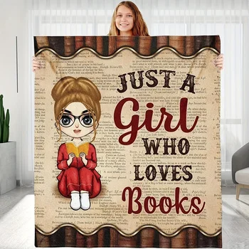 Мягкое и уютное Одеяло Just A Girl Who Loves Books - Идеальный подарок на Выпускной или День Рождения для Книголюбов на Кровать, диван или Кушетку