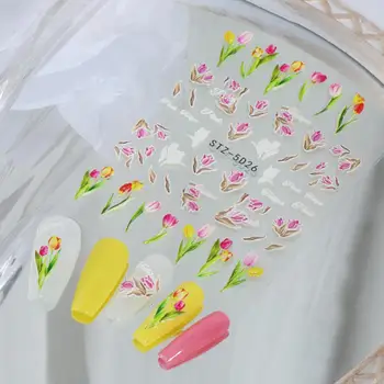 Наклейка для ногтей, 5D Рельефная трехмерная роза, камелия, роза с зелеными листьями, наклейка для ногтей, дизайн ногтей и инструменты, стойкий маникюрный салон