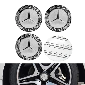 Наклейка на Центральную ступицу колеса 4x56/65 мм, Эмблема в виде Колосьев пшеницы для Mercedes Benz, Черный/Серебристый