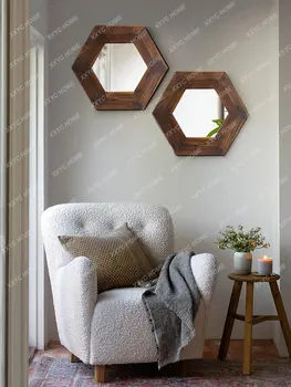 Настенное декоративное зеркало в стиле ретро во французском стиле в коттедже, Зеркало для спальни в стиле ретро, Зеркало для переодевания в гостиной, стена из скандинавского тика
