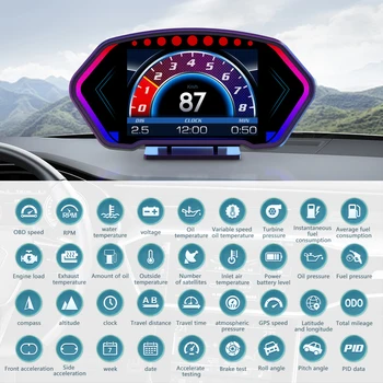 Новейший головной дисплей P3 Car HUD OBD + GPS + Измеритель наклона + Акселерометр + Дышащий рассеянный свет С 9 функциями сигнализации