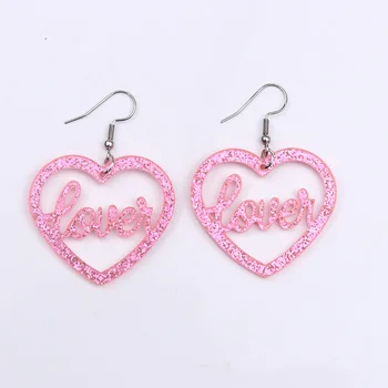 Новинка корейской моды, Новый продукт, Акриловые Розовые серьги-сердечки с буквами, Ювелирные серьги для женщин, Дешевый товар, 2 грн.