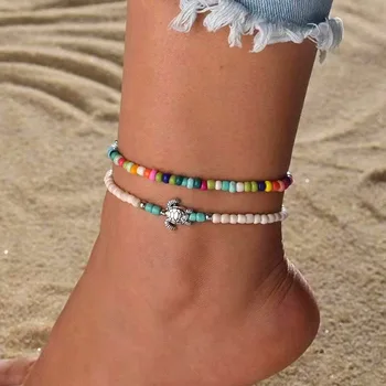 Новые женские браслеты из акриловых бусин в стиле бохо, браслет из бисера ручной работы на ногу, Богемные летние пляжные украшения