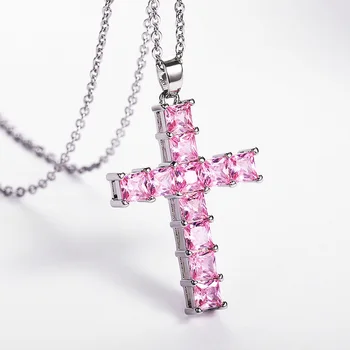 Новые роскошные ожерелья с подвесками в виде креста для женщин, полностью выложенные квадратной огранкой принцессы, CZ, женские свадебные украшения для помолвки 2021