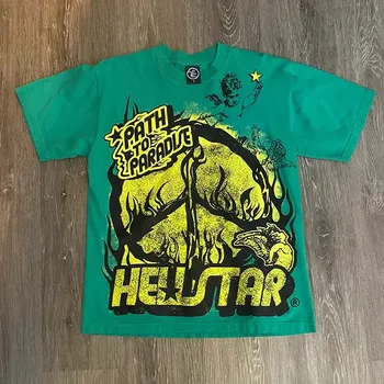 Новый фасон
 Зеленая выстиранная футболка Hellstar, мужские и женские футболки лучшего качества, футболка с коротким рукавом