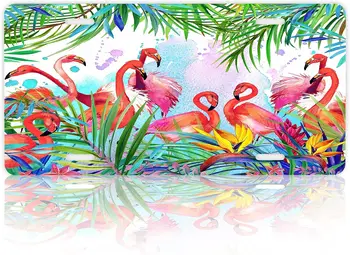 Номерной знак Фламинго, Тропические цветы, Листья, Номерные знаки, Декоративные автомобильные передние алюминиевые номерные знаки Noverlty 6 × 12 дюймов