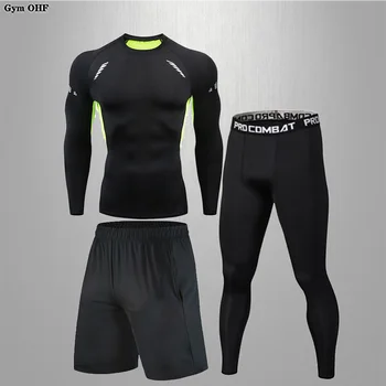 Однотонный компрессионный костюм, спортивная одежда для бега, фитнеса, комплект футболок для бокса