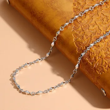 Ожерелье из стерлингового серебра S925 Пробы с бриллиантами Женская легкая цепочка с воротником в роскошном стиле Мода Темперамент Цепочка для свитера Ювелирные изделия