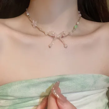 Ожерелье с бантом из разноцветных кристаллов KAITIN, расшитое бисером, для женщин, темпераментные модные Корейские ожерелья-ошейники, персонализированные ювелирные изделия