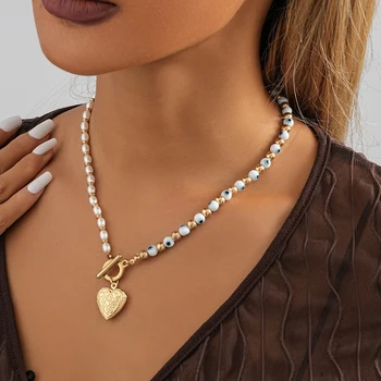 Ожерелье с искусственным жемчугом и подвеской в виде сердца из натурального камня для женщин, Европейские и Американские Простые подарки на День рождения для женщин