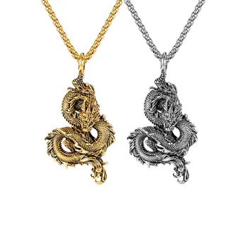 Ожерелье-цепочка с китайским драконом для мужчин, крутой кулон из титановой стали в стиле хип-хоп