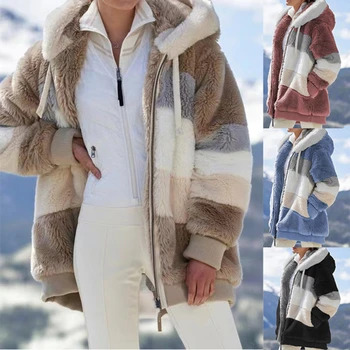 Осенние женские пальто 2023, Зимняя одежда, женская утепленная куртка из утолщенного плюша, женские теплые пальто большого размера с капюшоном на молнии с длинным рукавом
