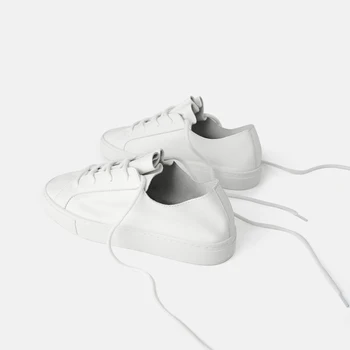 Осенние женские туфли на плоской подошве из натуральной кожи с перекрестной шнуровкой Zapatos Mujer, белые кроссовки с круглым носком, модные повседневные Sapatos 2023