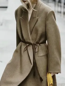 Осень-зима 2023, женское утолщенное пальто с длинным рукавом, модная теплая двусторонняя шерстяная куртка из 100% шерсти с поясом