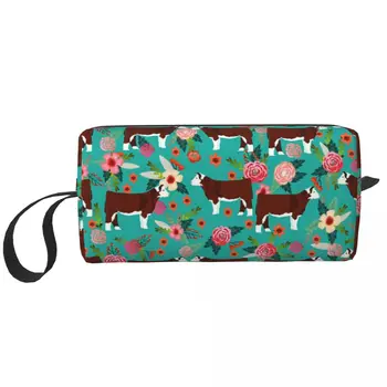 Переносные сумки с цветами из Херефордской коровы крупного рогатого скота, косметички, косметичка для путешествий, кемпинга, активного отдыха, сумка для туалетных принадлежностей и украшений