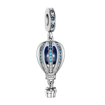 Подарочный шарм на воздушном шаре из стерлингового серебра 925 пробы с голубым океаном, подходящий для оригинальных браслетов Pandora, для женщин, подарок для изготовления ювелирных изделий своими руками