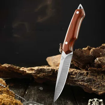 Походный нож, портативный нож для фруктов, ручка из красного черного дерева, материал лезвия 4cr13Mov