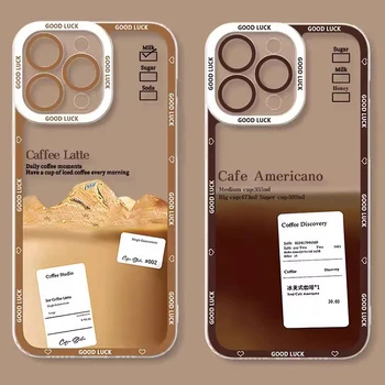 Прозрачный Мягкий Чехол для Телефона Ice Coffee для iPhone 15 13 14 Pro Max Case iPhone 11 12 Pro 14 7 8 Plus XR X XS SE 2020 Противоударный Чехол