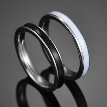 Простое тонкое кольцо с черной белой эмалью, Титановые кольца из нержавеющей стали для женщин, классические украшения для пары, подарок на День Святого Валентина