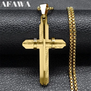 Религиозное ожерелье с крестом Иисуса из нержавеющей стали золотого цвета, мужские христианские ожерелья с подвесками, ювелирные изделия corrente masculina N2341S02